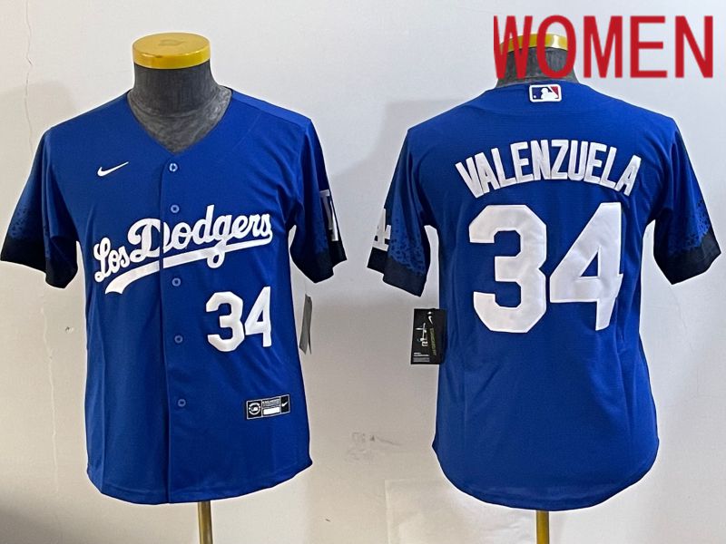 Women Los Angeles Dodgers #34 Valenzuela 2024 blue jersey 202411209->women mlb jersey->Women Jersey